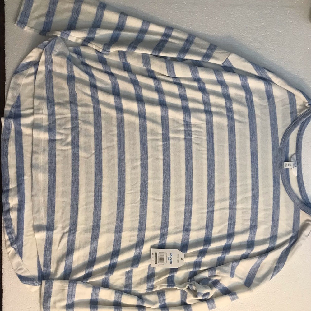 Women’s long sleeve drop neck top ( bleu stripe 2x)